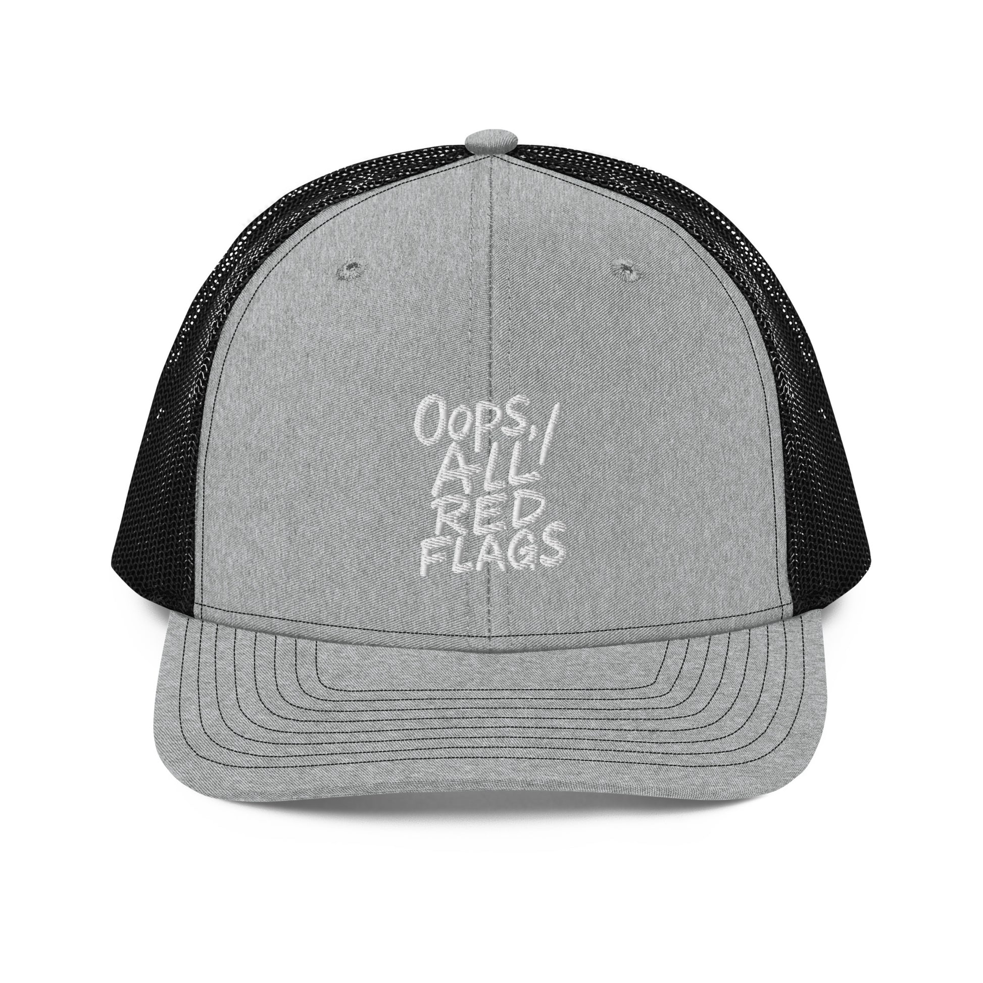Oops, All Red Flags - Sarcastic Hat in Heather Grey Black - Front View | Sarcastic Hat | PureSarcasm