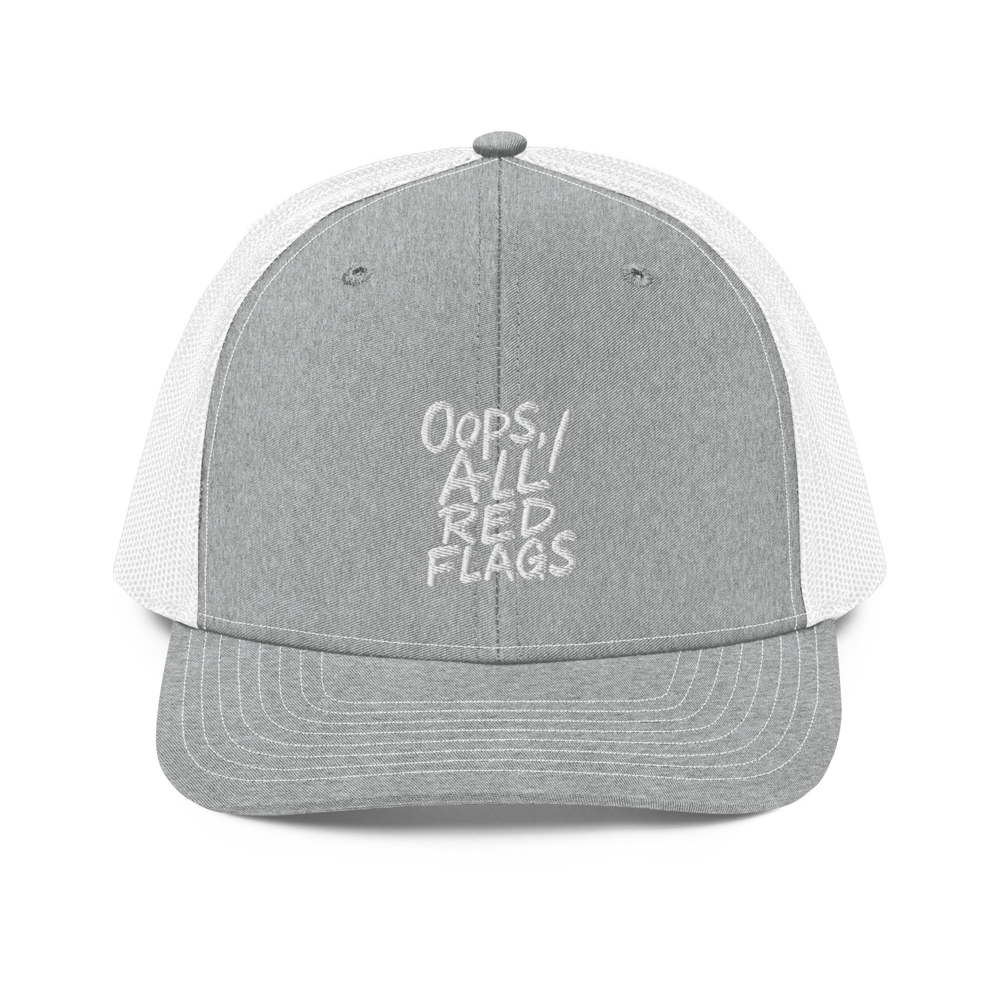 Oops, All Red Flags - Sarcastic Hat in Heather Grey White - Front View | Sarcastic Hat | PureSarcasm