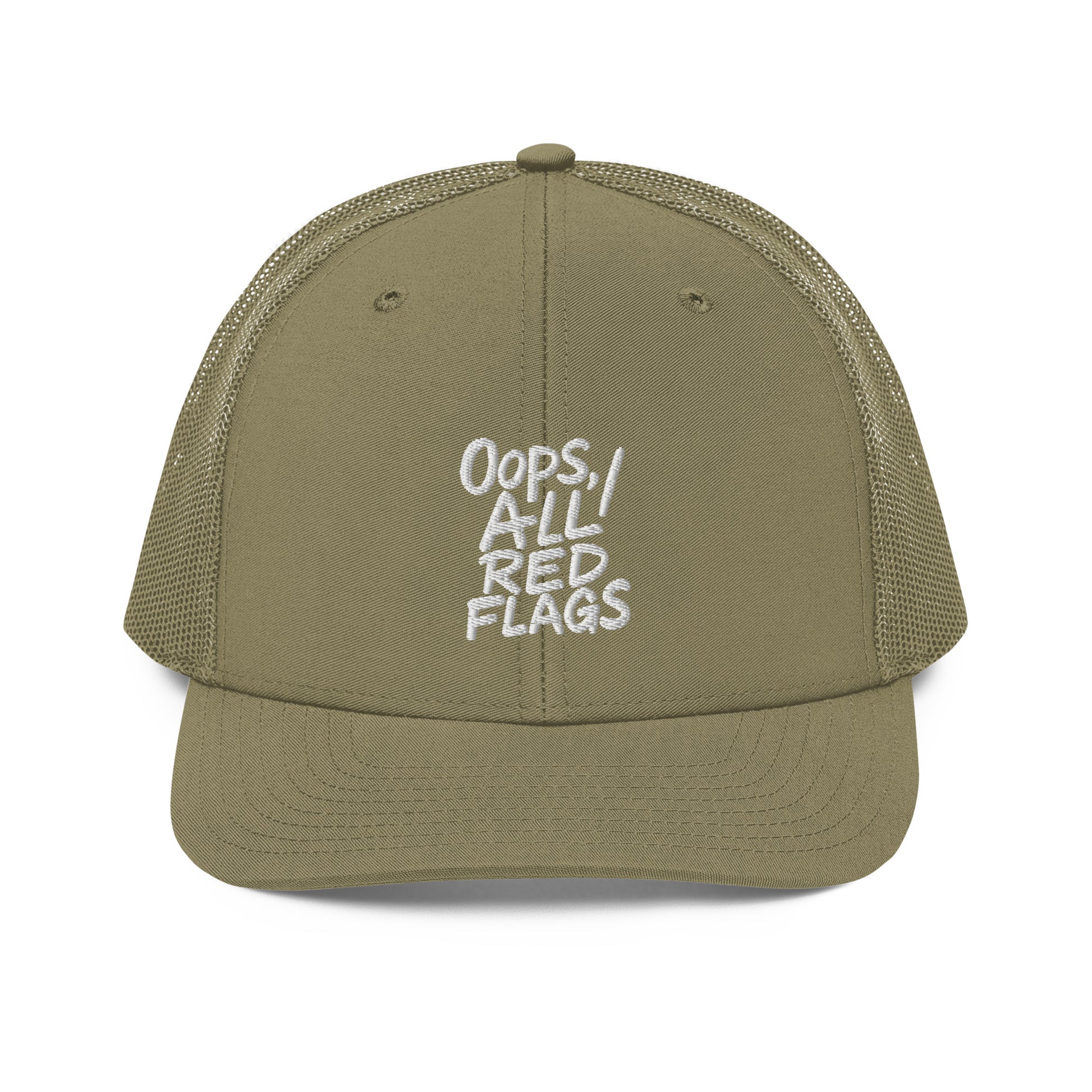 Oops, All Red Flags - Sarcastic Hat in Trucker Cap Loden - Front View | Sarcastic Hat | PureSarcasm