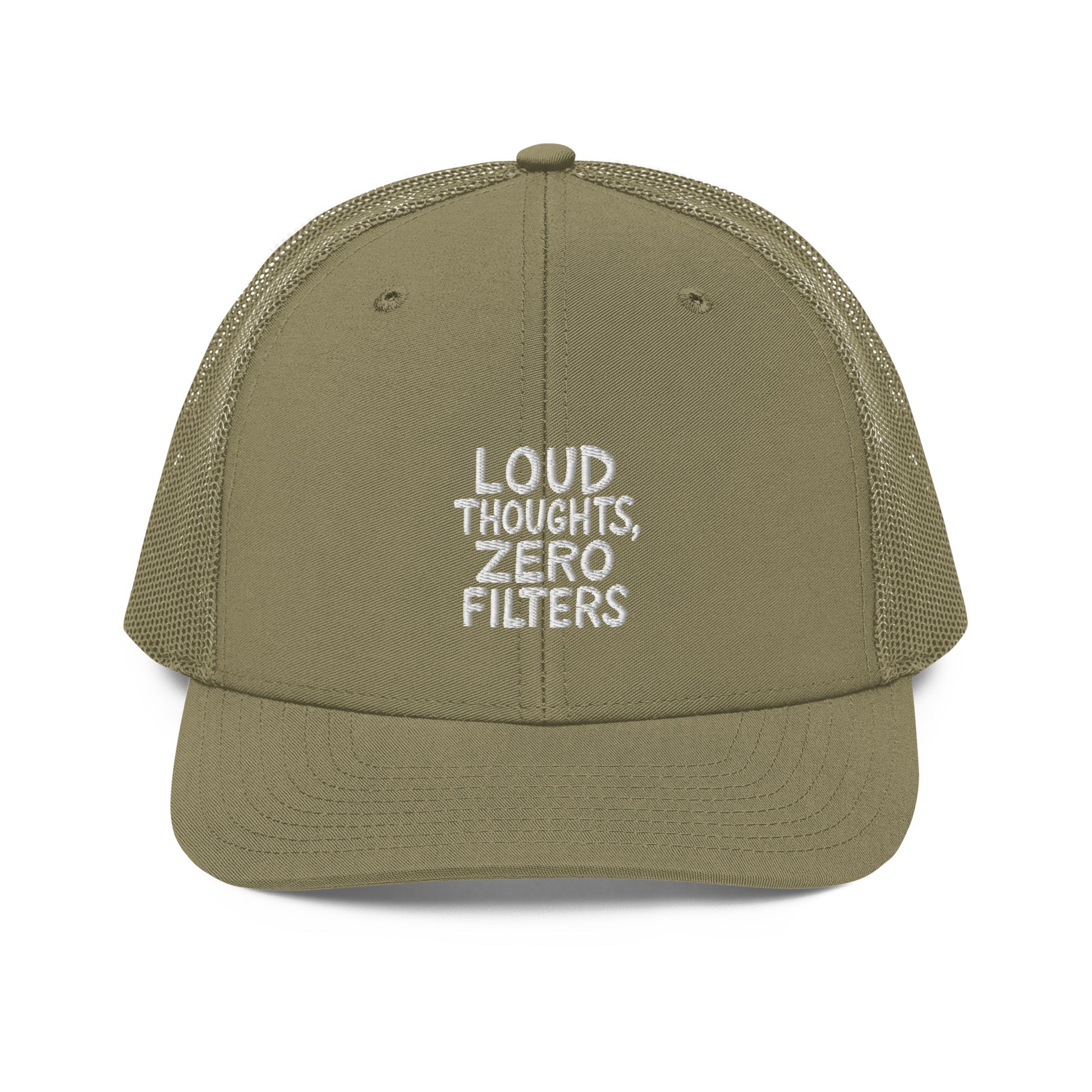 Loud Thoughts, Zero Filters - Sarcastic Hat in Trucker Cap Loden - Front View | Sarcastic Hats | PureSarcasm
