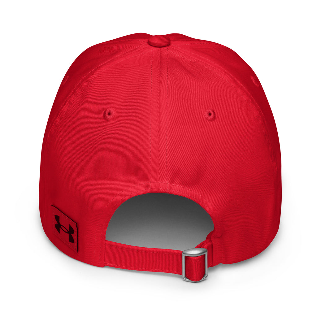Peak Delusion. Zero Follow-Through. sarcastic hat - dad red, back view