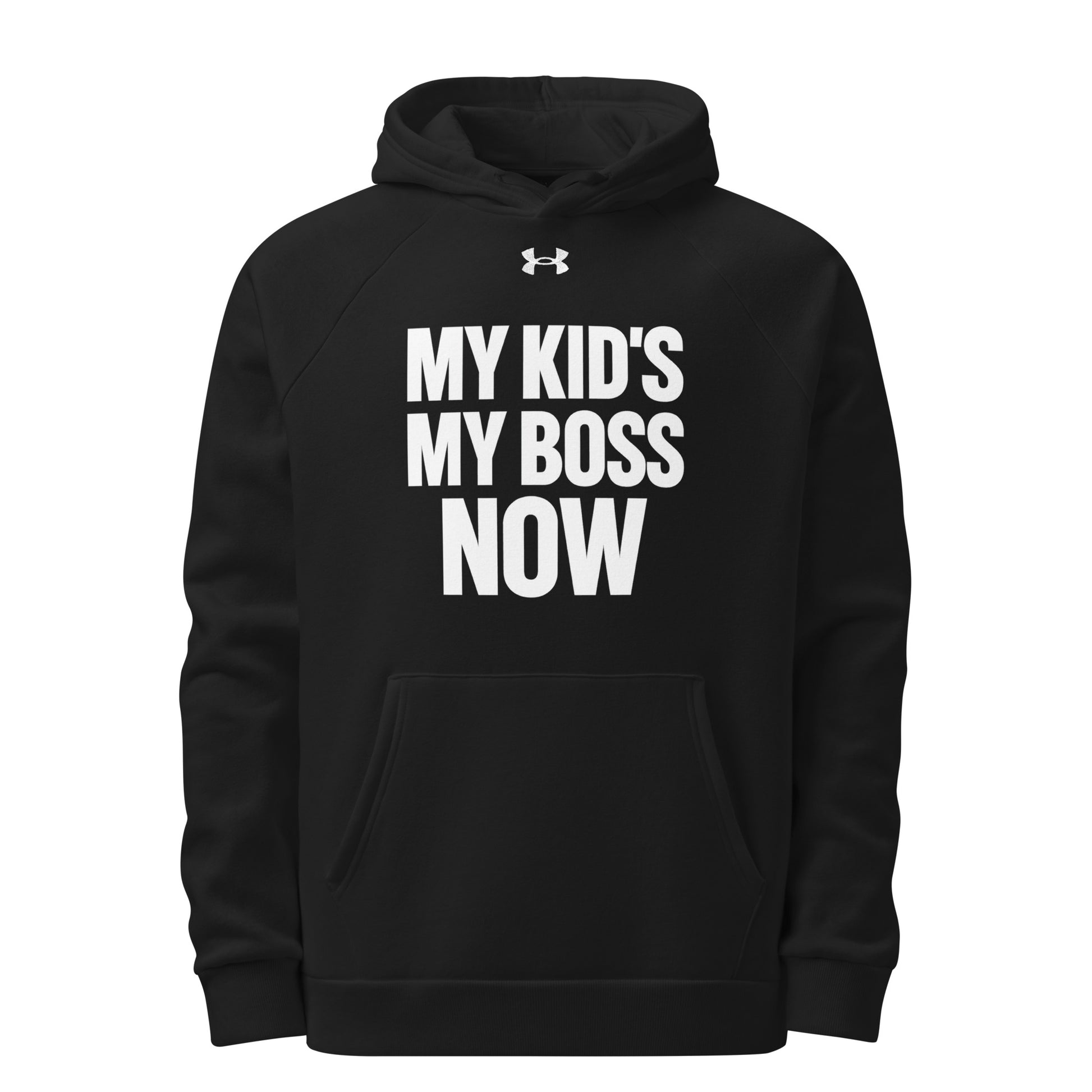 My Kid’s My Boss Now sarcastic hoodie - armour black, front view