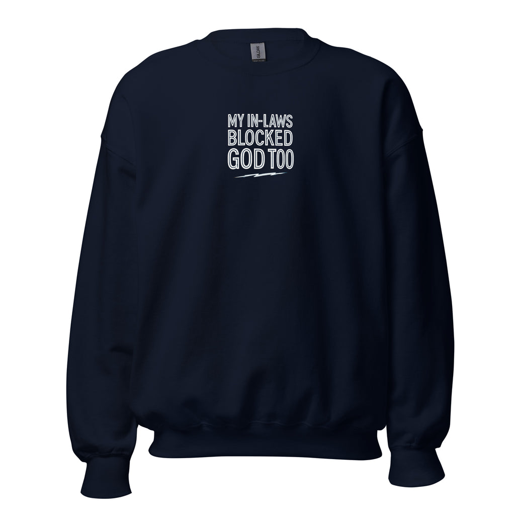 PureSarcasm sarcastic sweatshirt - neck navy, front view
