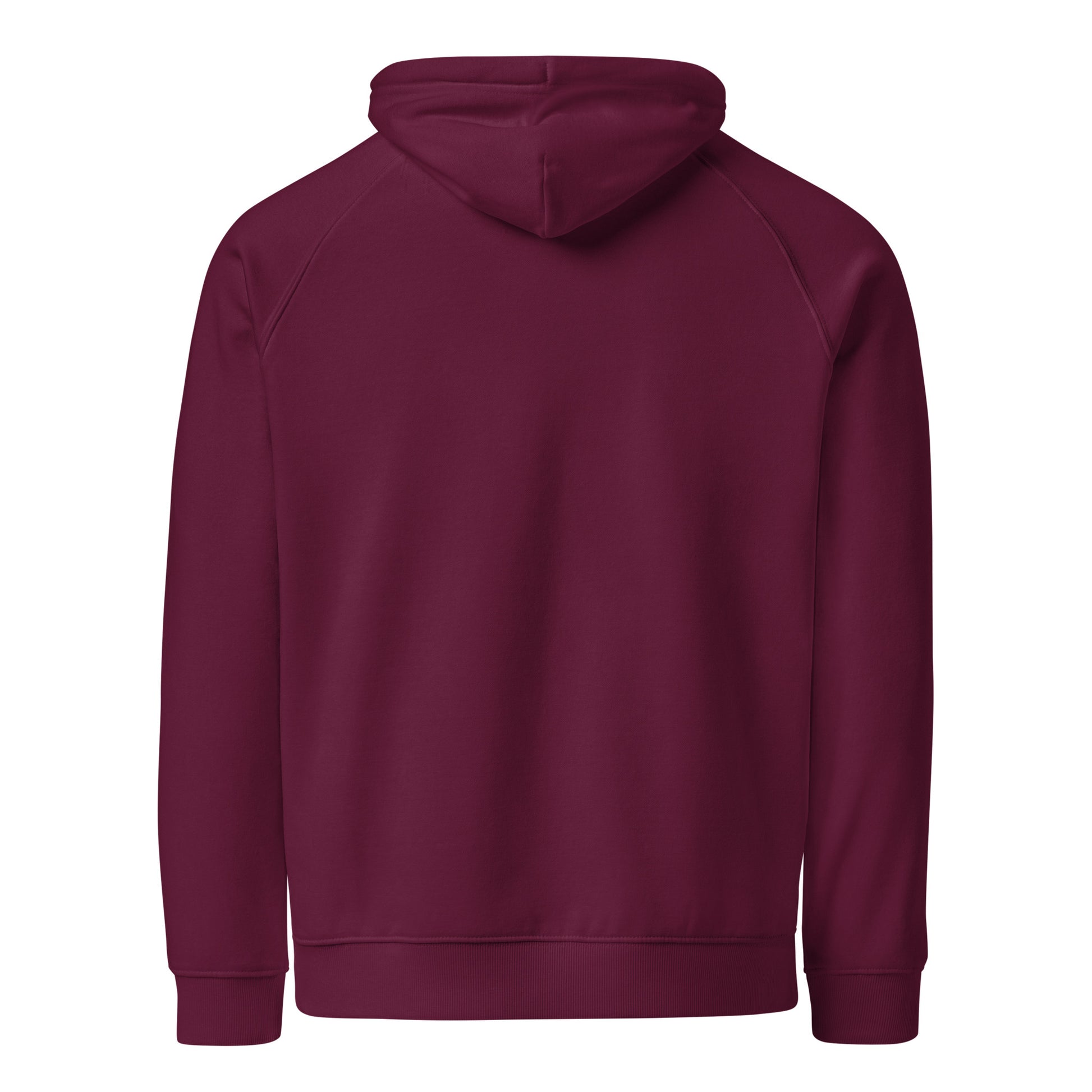 Overdrafted, still color-coordinated - Sarcastic Hoodie | PureSarcasm in Raglan Hoodie Burgundy - Back View | Sarcastic Hoodie | PureSarcasm