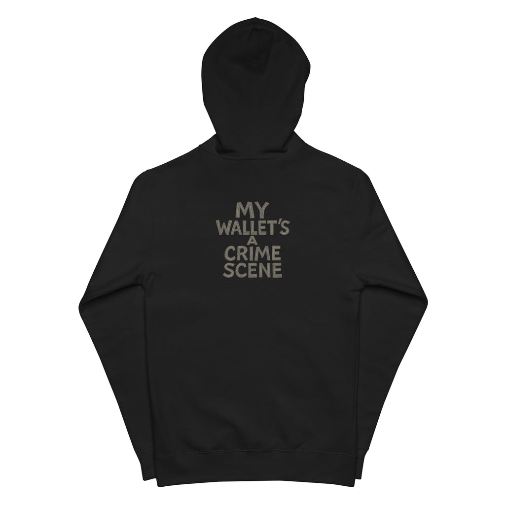 My Wallet's a Crime Scene - Sarcastic Hoodie | PureSarcasm in Up Hoodie Black - Back View | Sarcastic Sweatshirt | PureSarcasm