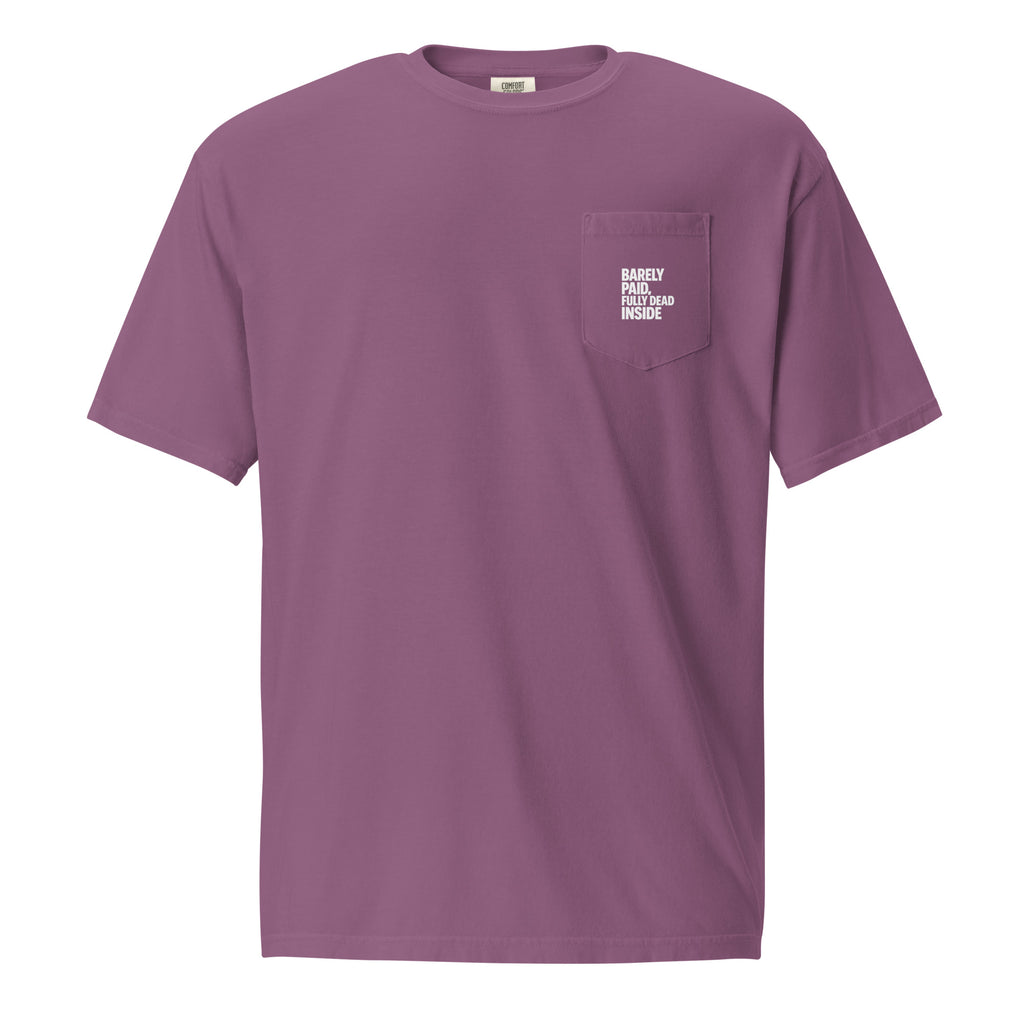 Barely Paid, Fully Dead Inside sarcastic t-shirt - t berry, front view