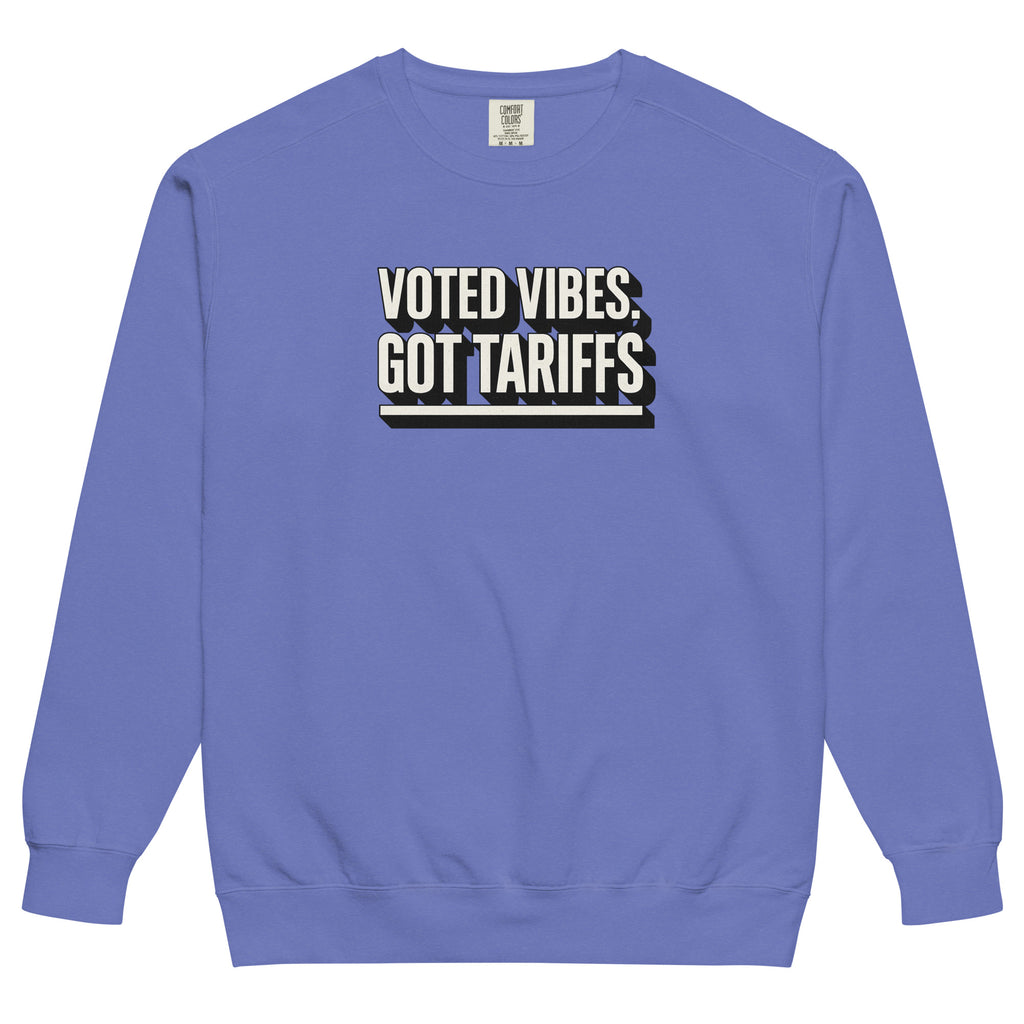Voted vibes, got tariffs - Sarcastic Sweatshirt | PureSarcasm in Sweatshirt Flo Blue - Front View | Sarcastic Sweatshirt | PureSarcasm