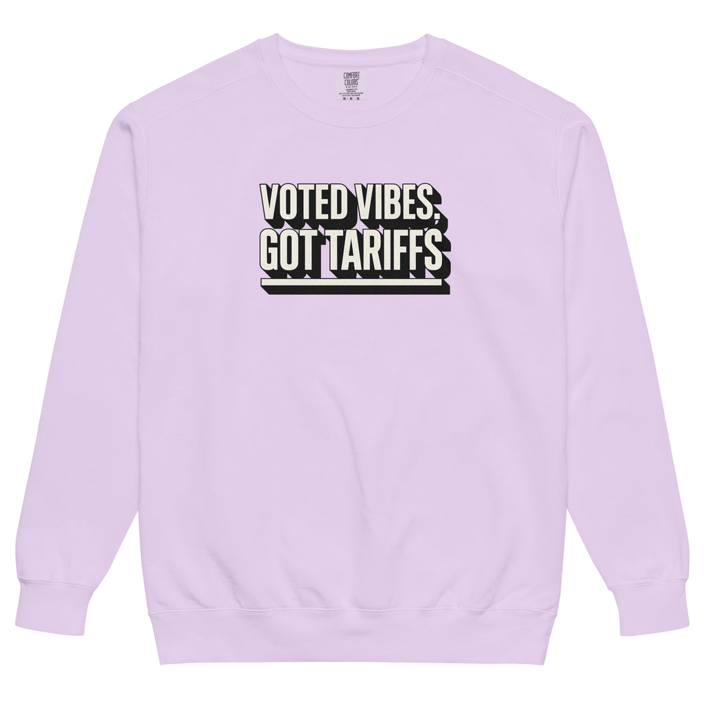 Voted vibes, got tariffs - Sarcastic Sweatshirt | PureSarcasm in Dyed Sweatshirt Orchid - Front View | Sarcastic Sweatshirt | PureSarcasm