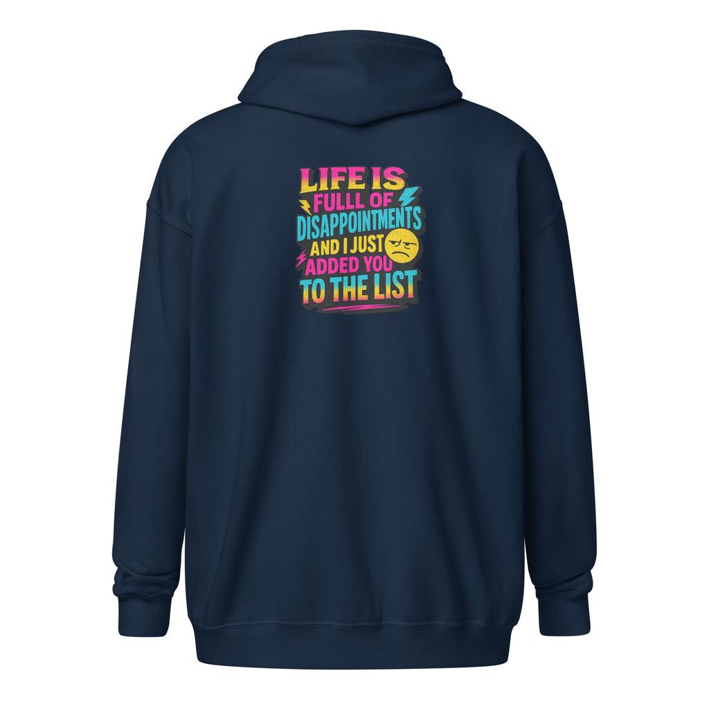 PureSarcasm sarcastic hoodie - zip navy, back view