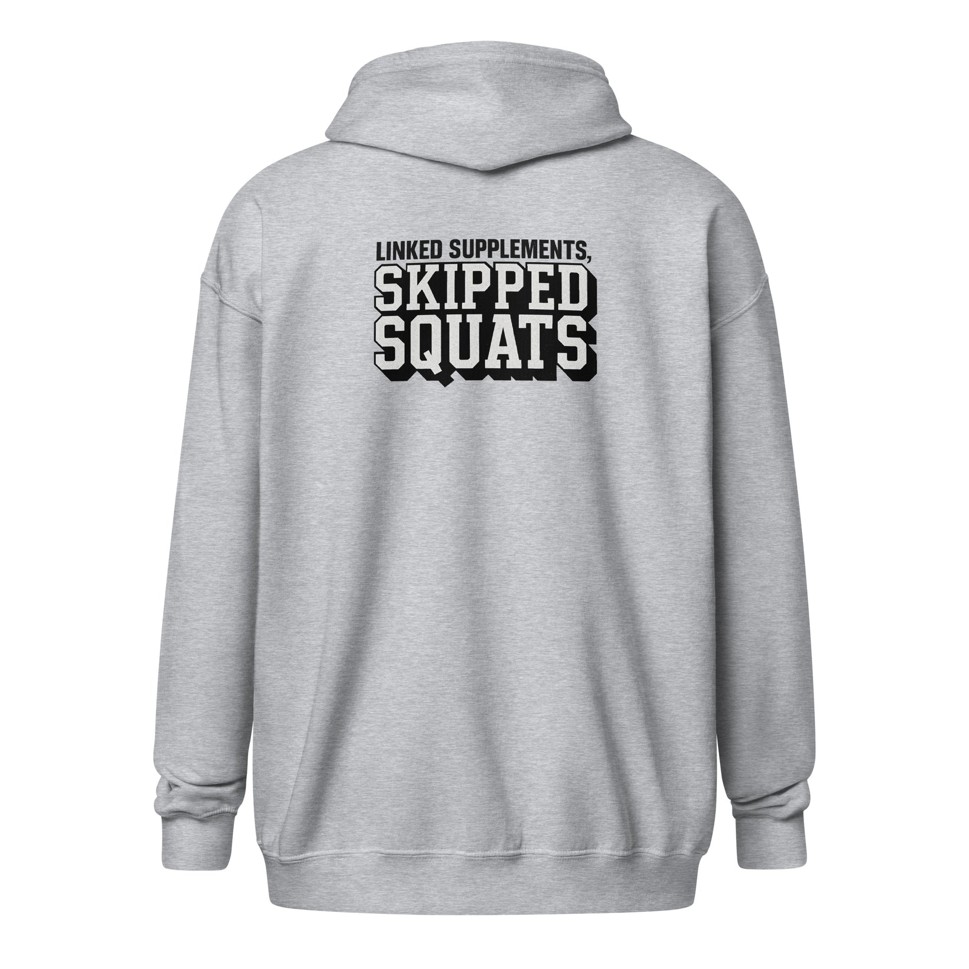 Linked supplements, skipped squats - Sarcastic Hoodie | PureSarcasm in Hoodie Sport Grey - Back View | Sarcastic Hoodie | PureSarcasm