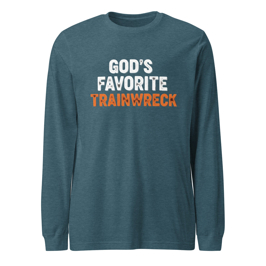 PureSarcasm sarcastic long sleeve shirt - heather deep teal, front view