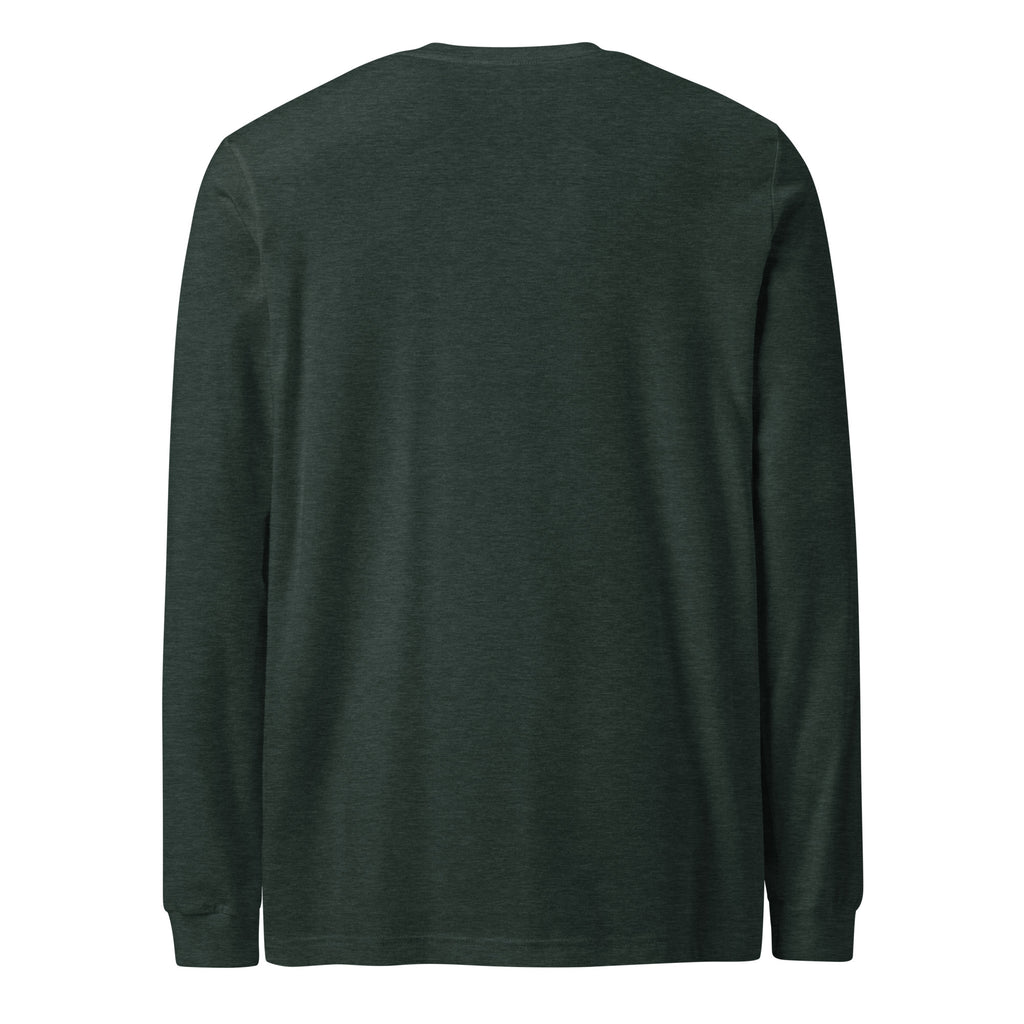 Sorry, Wrong Group Chat sarcastic long sleeve shirt - heather forest, back view