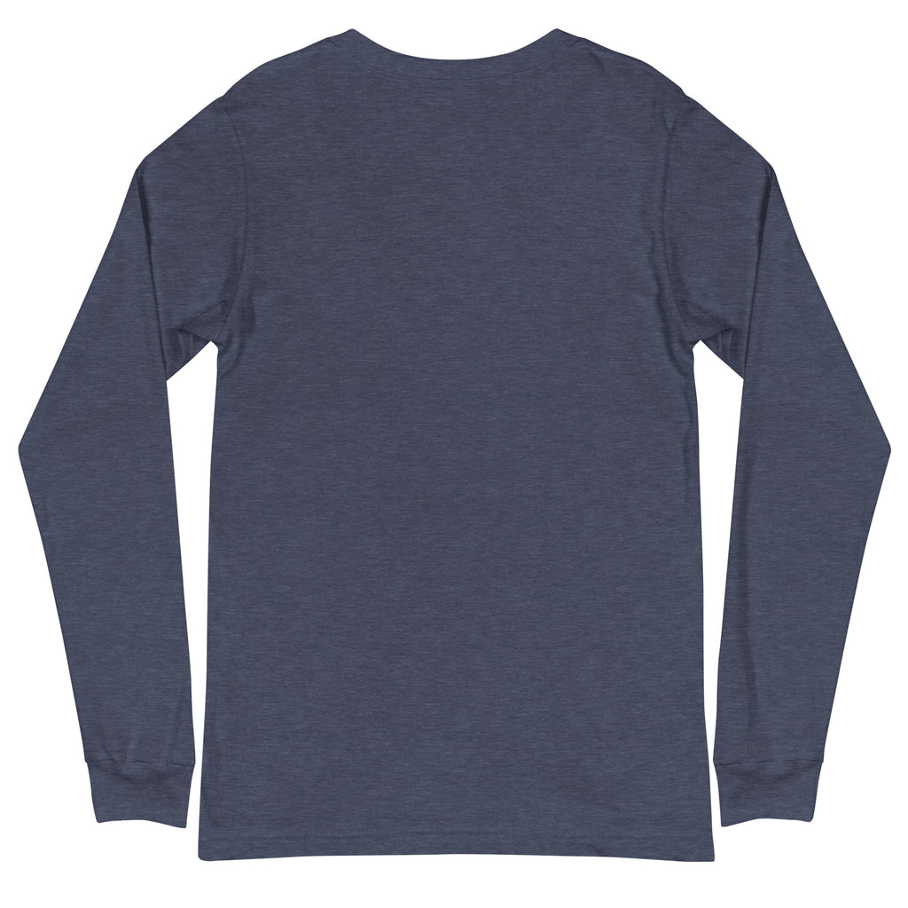 PureSarcasm sarcastic long sleeve shirt - heather navy, back view