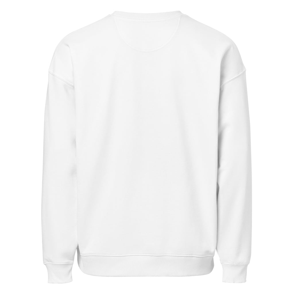 Thrilled to Be Trapped Here sarcastic sweatshirt - oversized white, back view