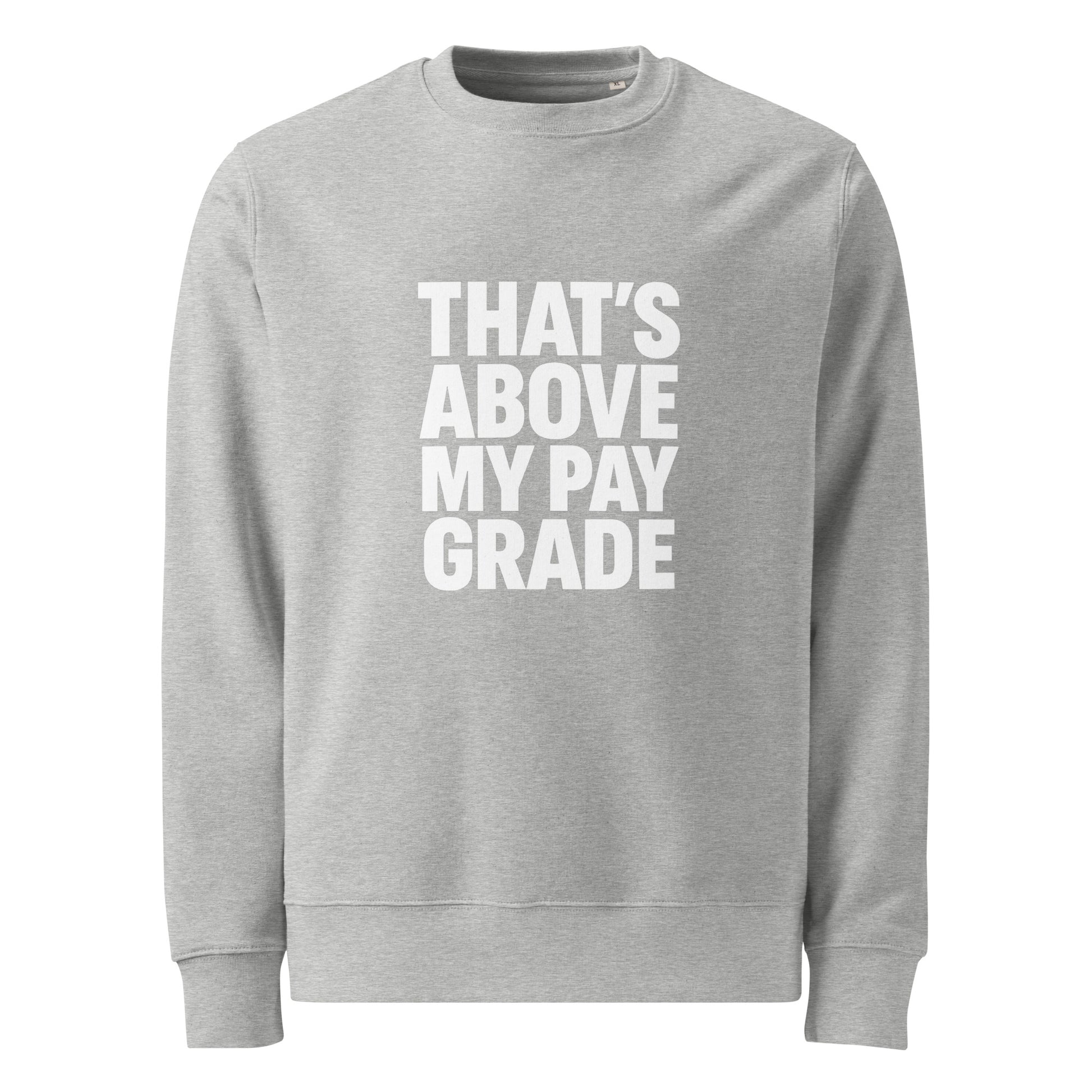 That’s Above My Pay Grade sarcastic sweatshirt - heather grey, front view