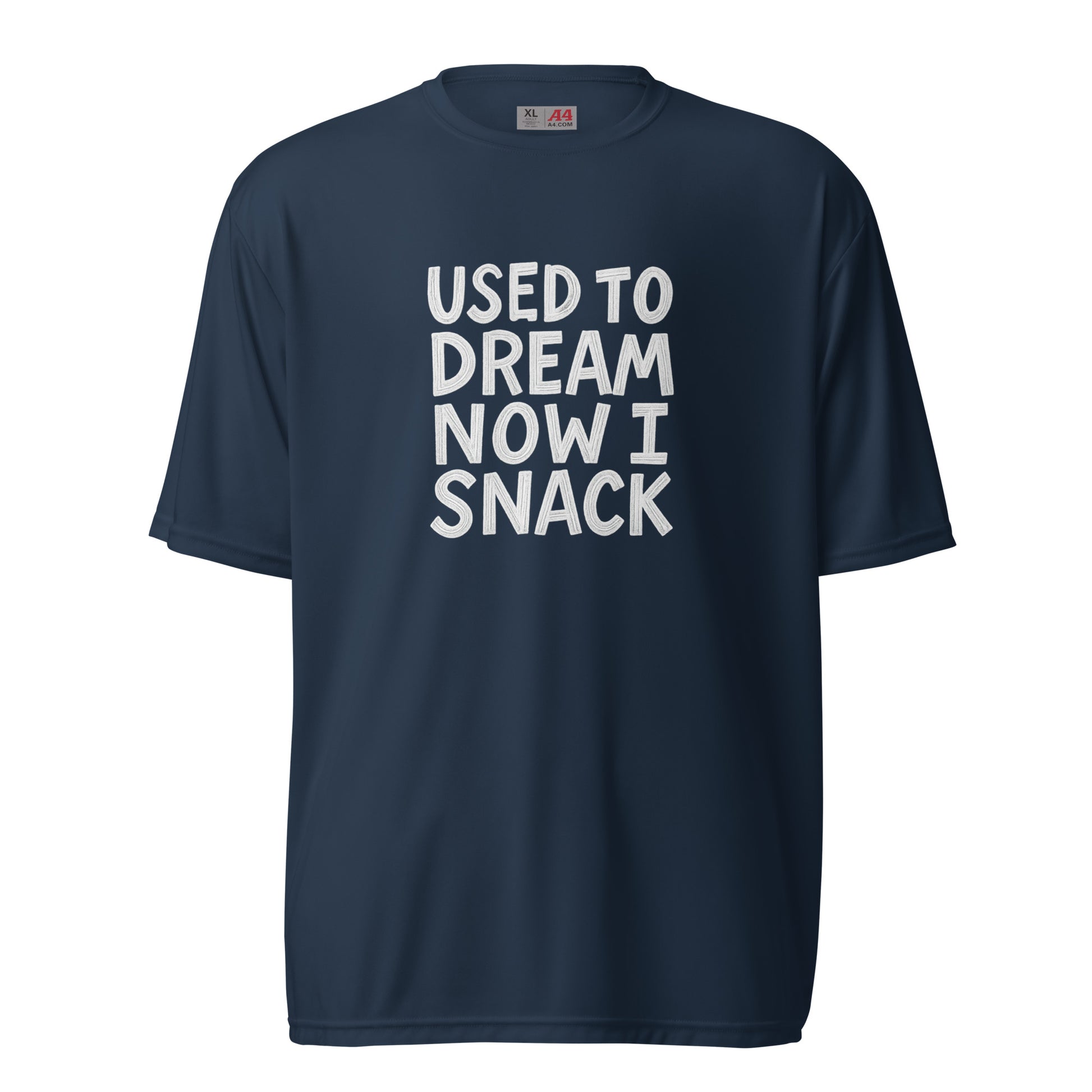 Used to Dream, Now I Snack sarcastic t-shirt - t navy, front view