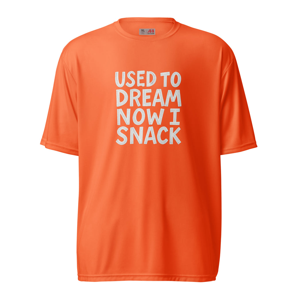 Used to Dream, Now I Snack sarcastic t-shirt - safety orange, front view