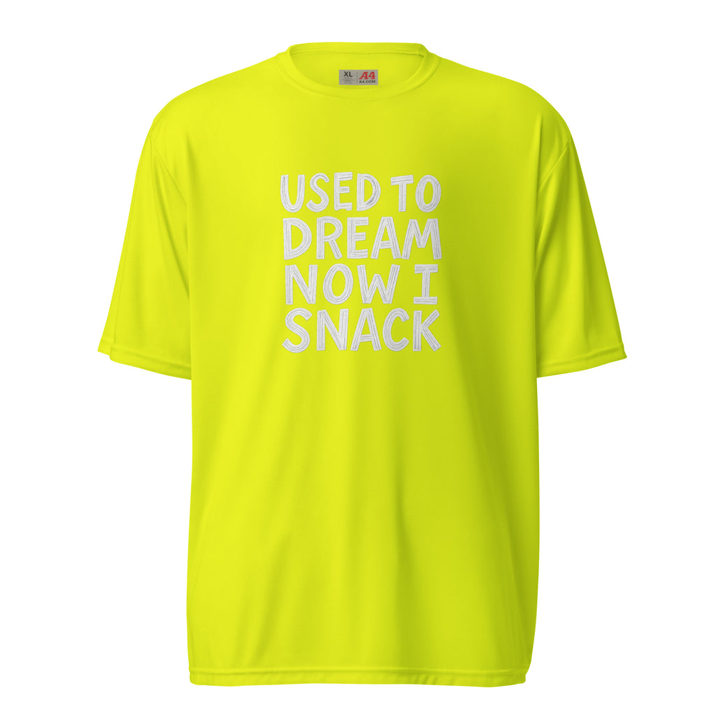 Used to Dream, Now I Snack sarcastic t-shirt - safety yellow, front view