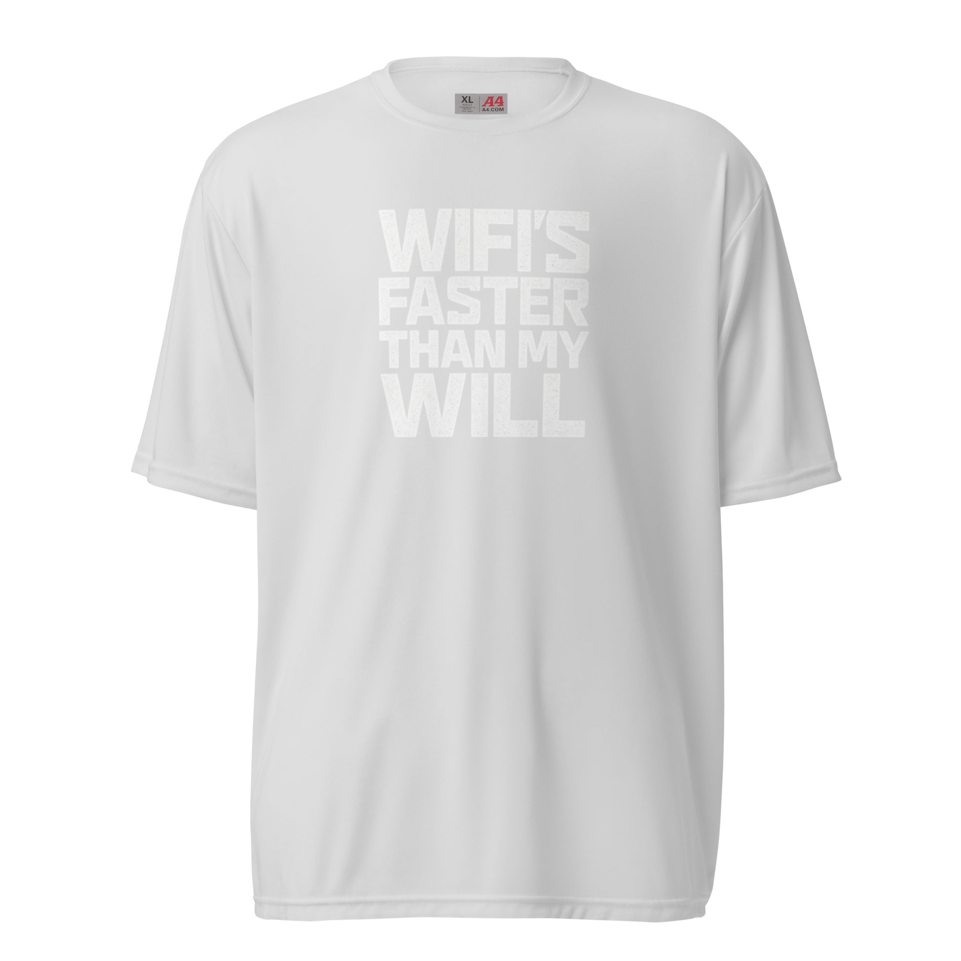 WiFi's Faster Than My Will - Sarcastic T-Shirt | PureSarcasm in T Shirt Silver - Front View | Sarcastic T-shirt | PureSarcasm
