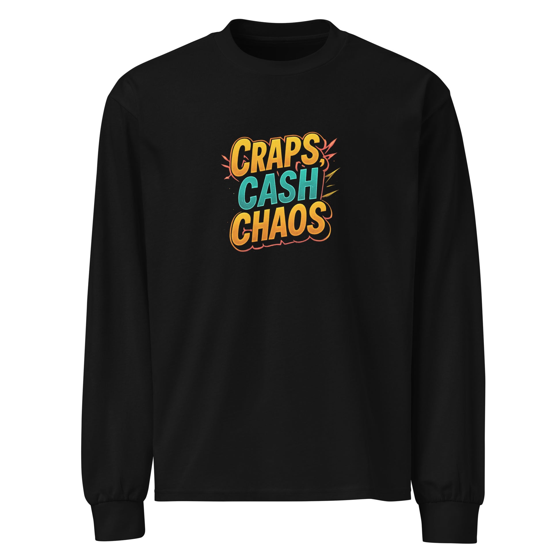 Craps, Cash, Chaos - Sarcastic T-Shirts | PureSarcasm in Sleeve Shirt Black - Front View | Sarcastic T-Shirts | PureSarcasm