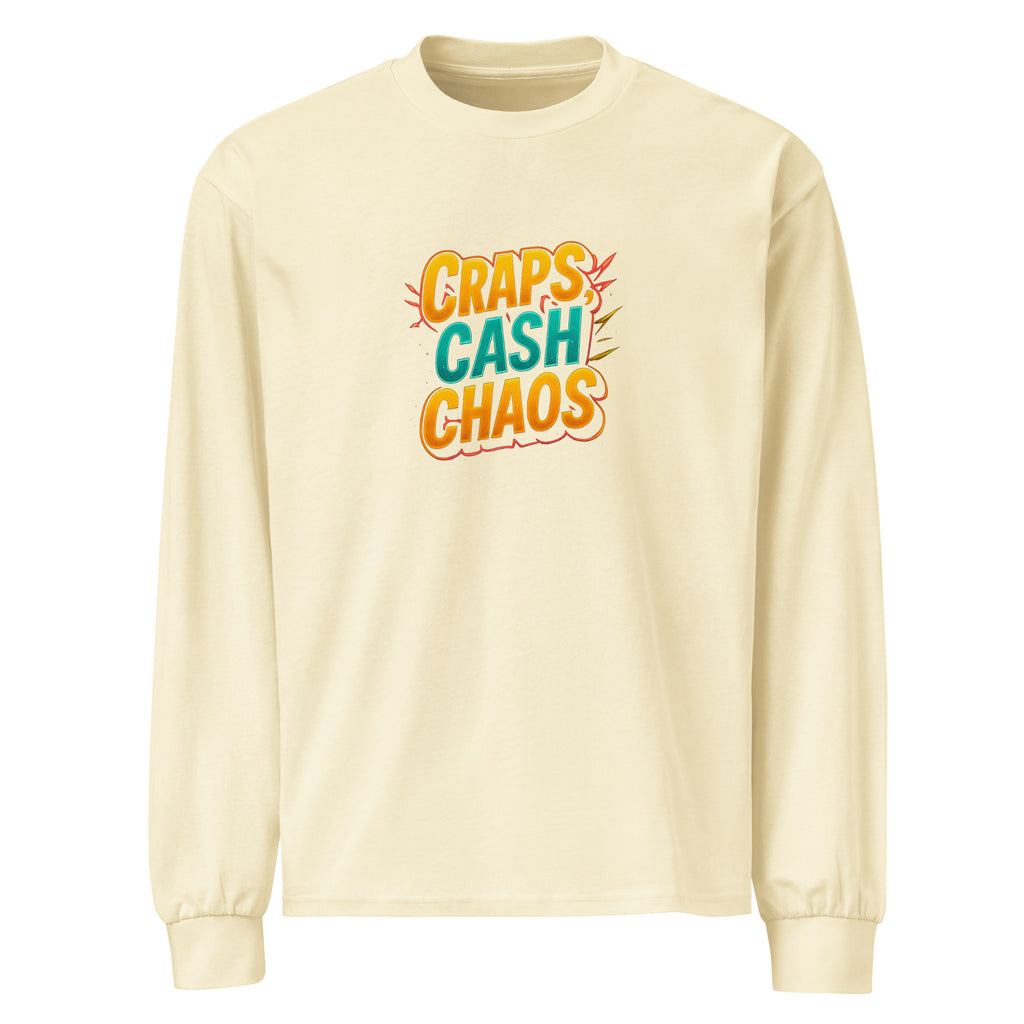 Craps, Cash, Chaos - Sarcastic T-Shirts | PureSarcasm in Sleeve Shirt Butter - Front View | Sarcastic T-Shirts | PureSarcasm