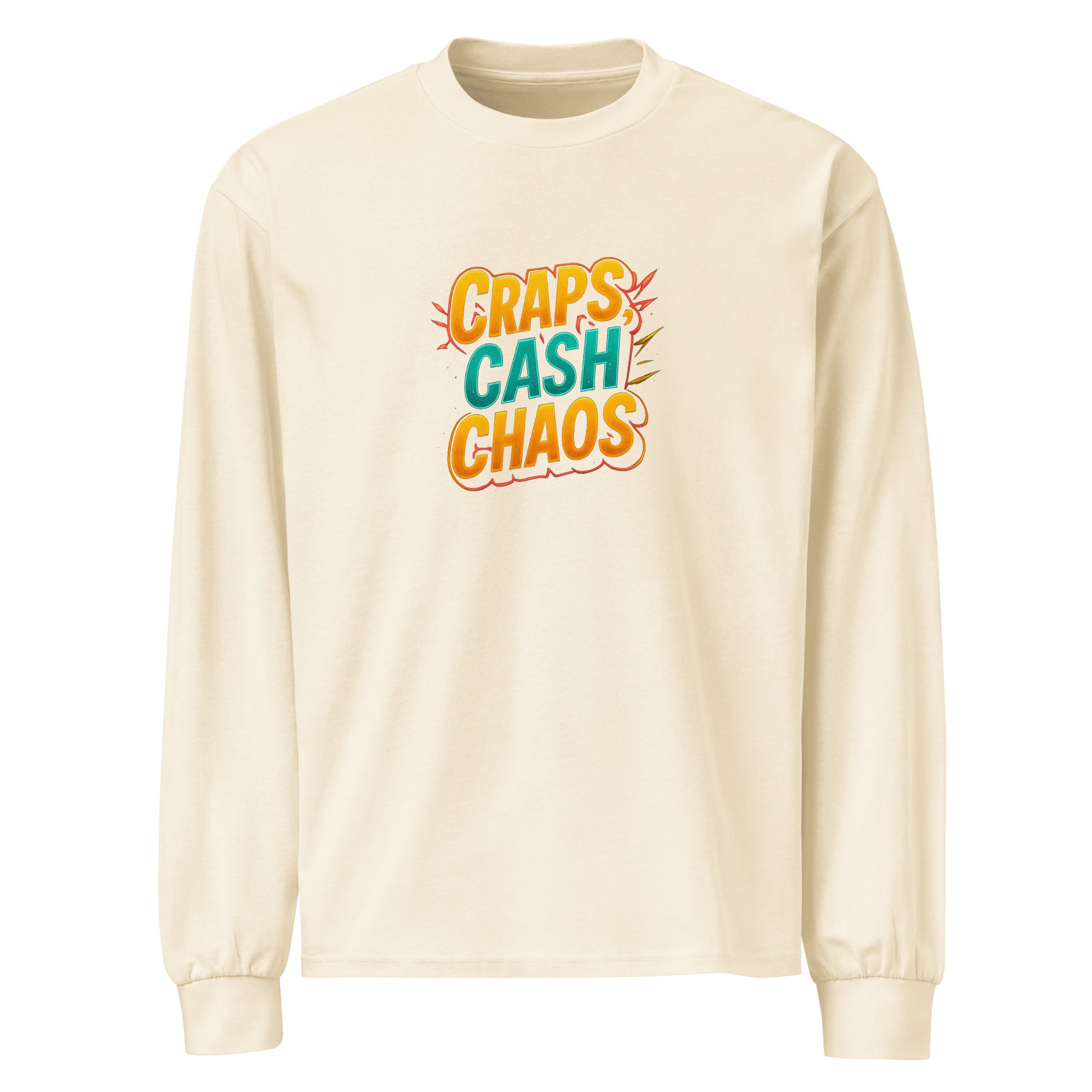 Craps, Cash, Chaos - Sarcastic T-Shirts | PureSarcasm in Sleeve Shirt Ecru - Front View | Sarcastic T-Shirts | PureSarcasm