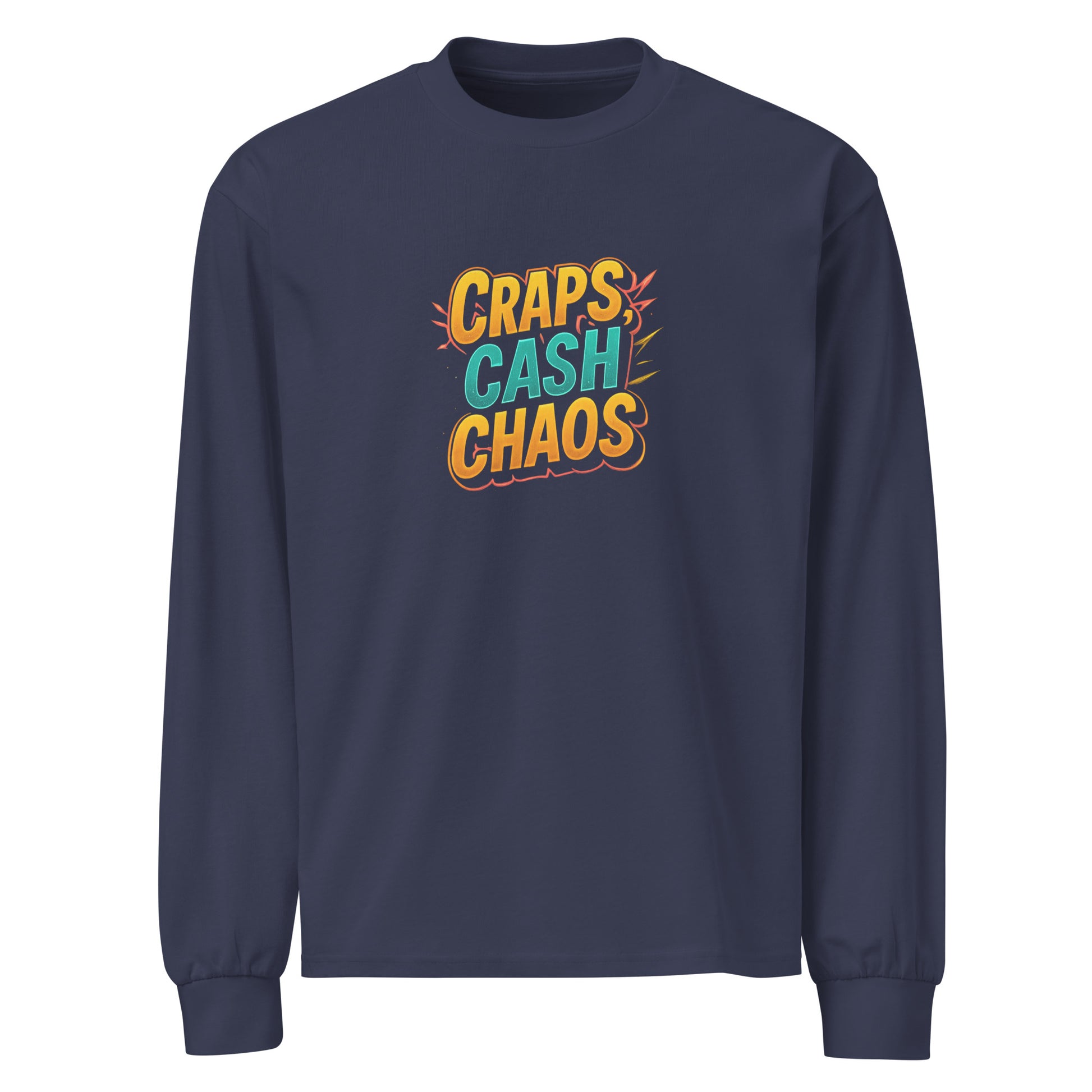 Craps, Cash, Chaos - Sarcastic T-Shirts | PureSarcasm in Shirt Midnight Blue - Front View | Sarcastic T-Shirts | PureSarcasm