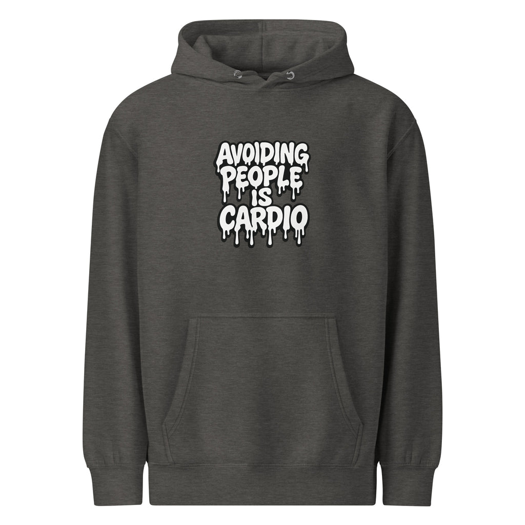 Avoiding People is Cardio - Sarcastic Hoodie | PureSarcasm in Hoodie Charcoal Heather - Front View | Sarcastic Hoodie | PureSarcasm