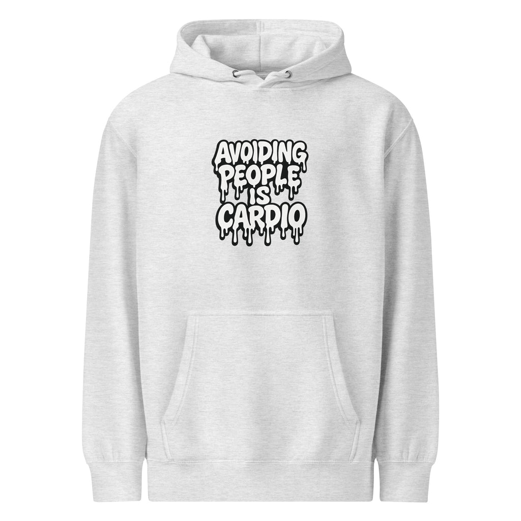 Avoiding People is Cardio - Sarcastic Hoodie | PureSarcasm in Hoodie Heather Grey - Front View | Sarcastic Hoodie | PureSarcasm