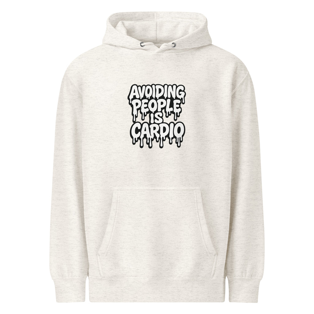 Avoiding People is Cardio - Sarcastic Hoodie | PureSarcasm in Hoodie Oatmeal Heather - Front View | Sarcastic Hoodie | PureSarcasm