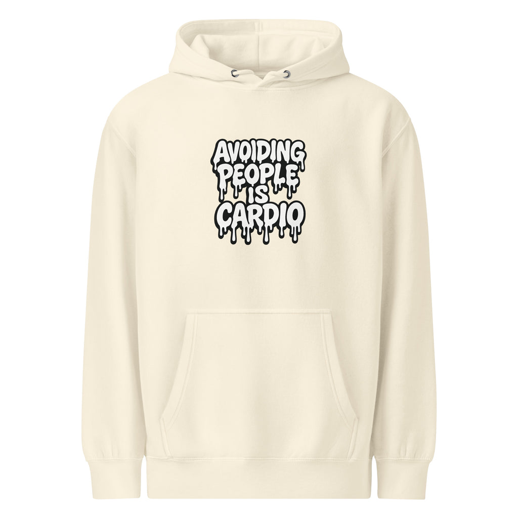 Avoiding People is Cardio - Sarcastic Hoodie | PureSarcasm in Weight Hoodie Sandshell - Front View | Sarcastic Hoodie | PureSarcasm