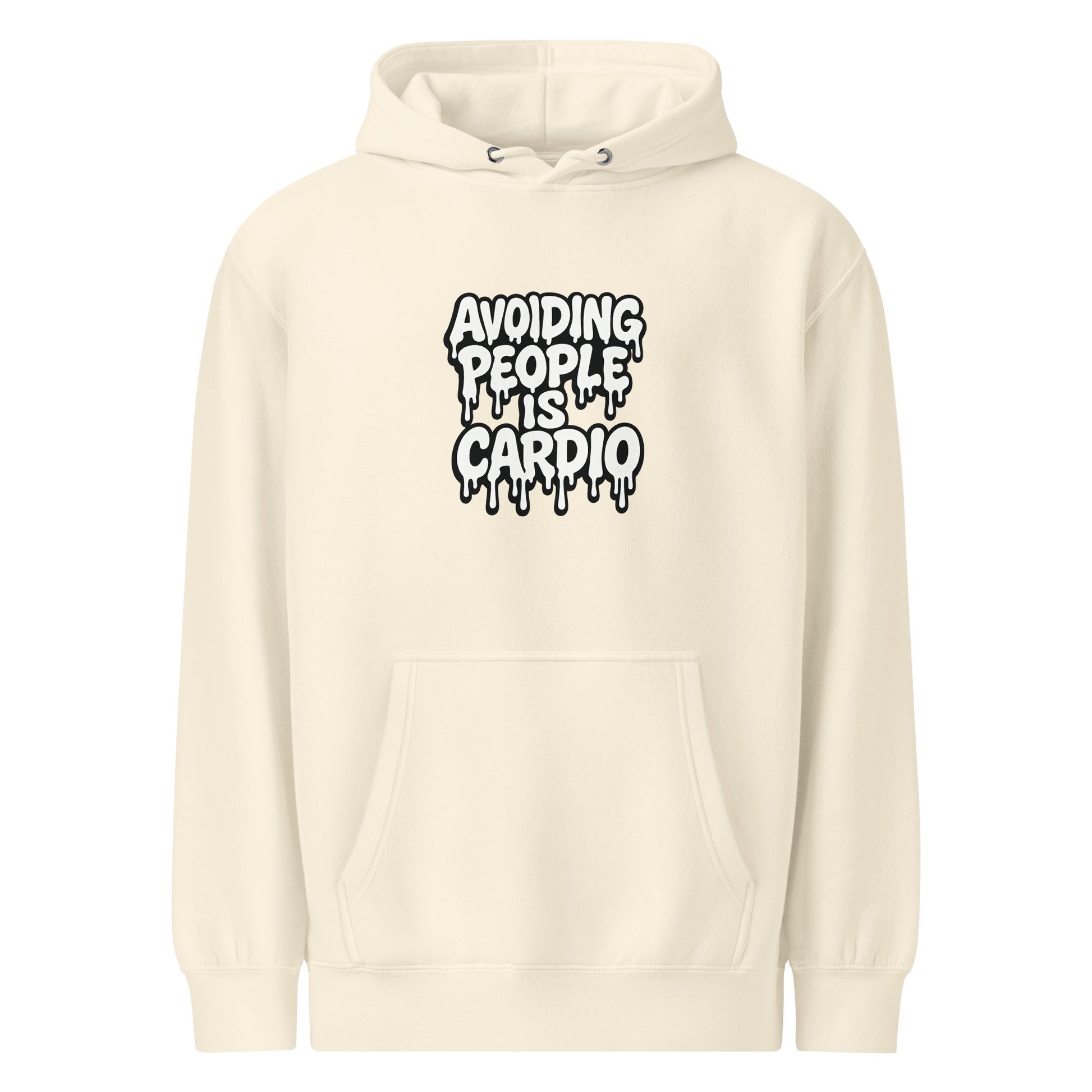 Avoiding People is Cardio - Sarcastic Hoodie | PureSarcasm in Weight Hoodie Sandshell - Front View | Sarcastic Hoodie | PureSarcasm