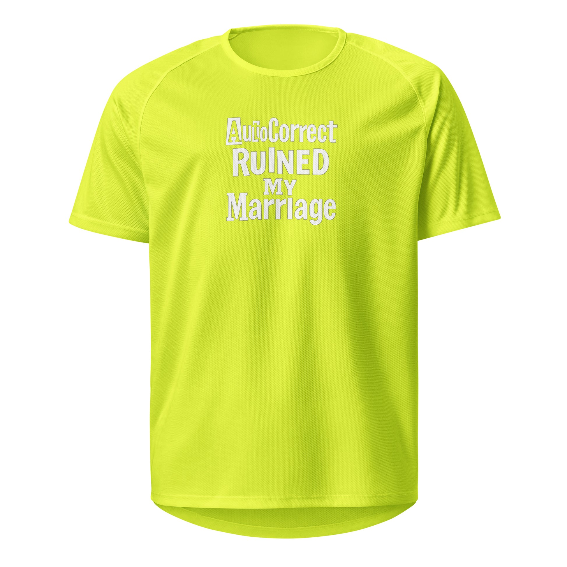AutoCorrect Ruined My Marriage - Sarcastic T-Shirt in Jersey Neon Yellow - Front View | Sarcastic T-shirt | PureSarcasm