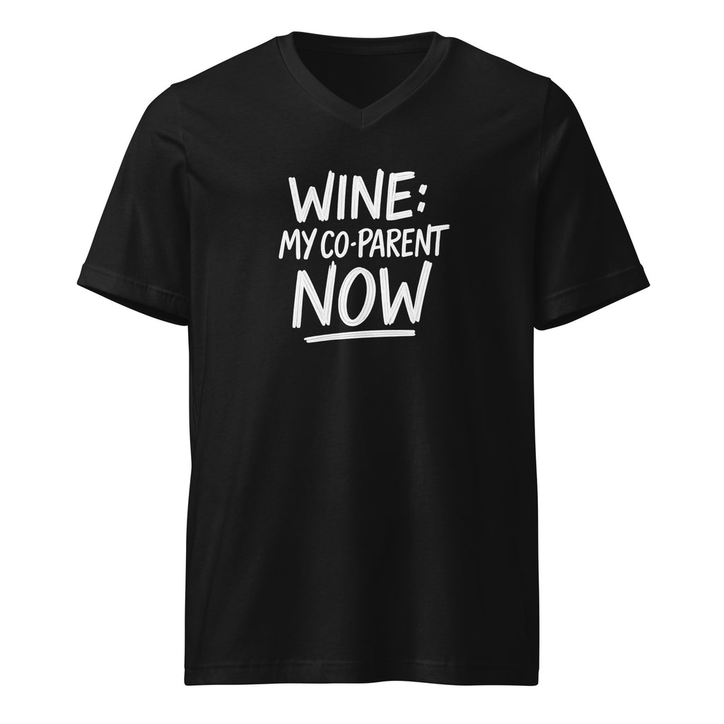 Wine: My Co-Parent Now sarcastic tumbler - neck black, front view
