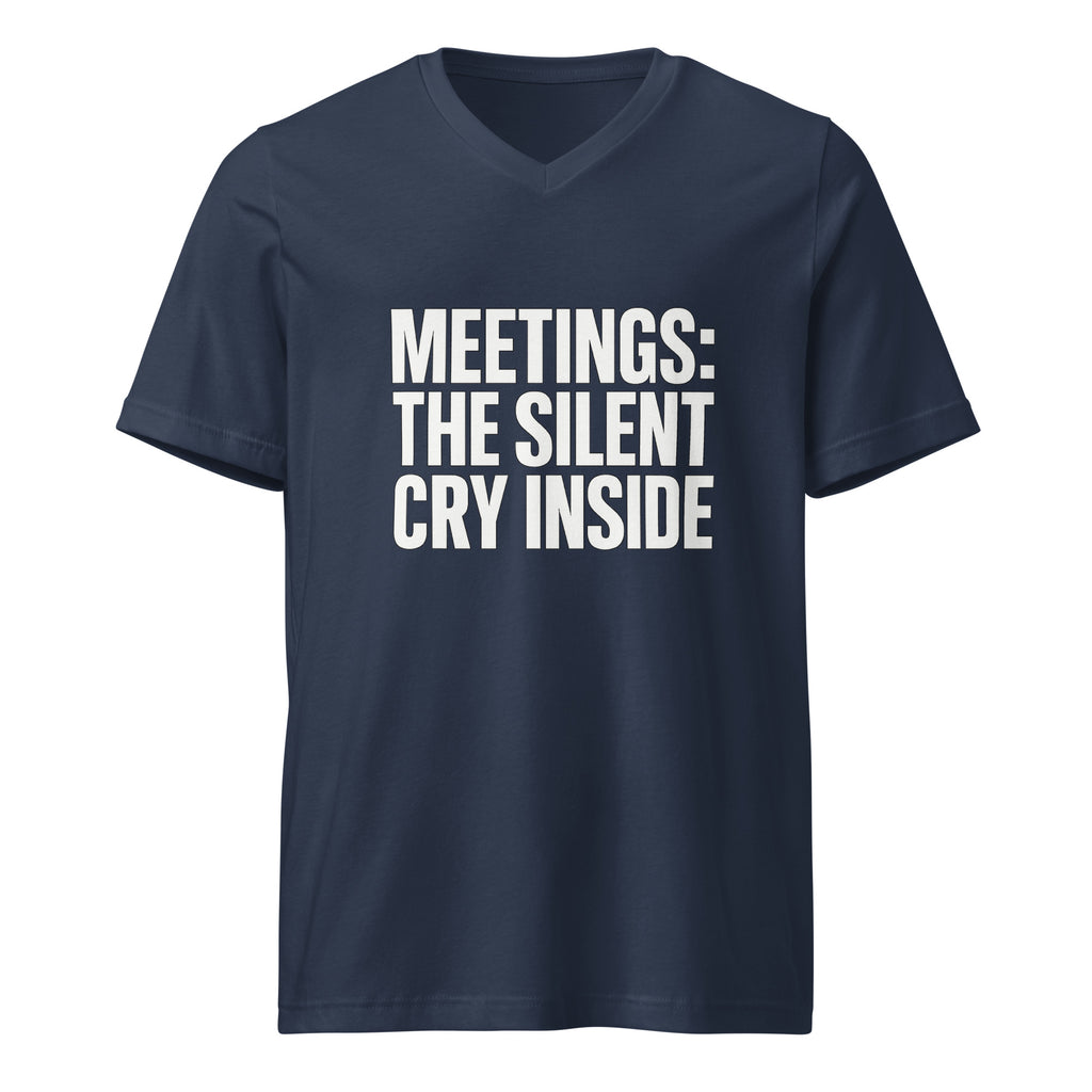 Meetings: The Silent Cry Inside sarcastic t-shirt - neck navy, front view