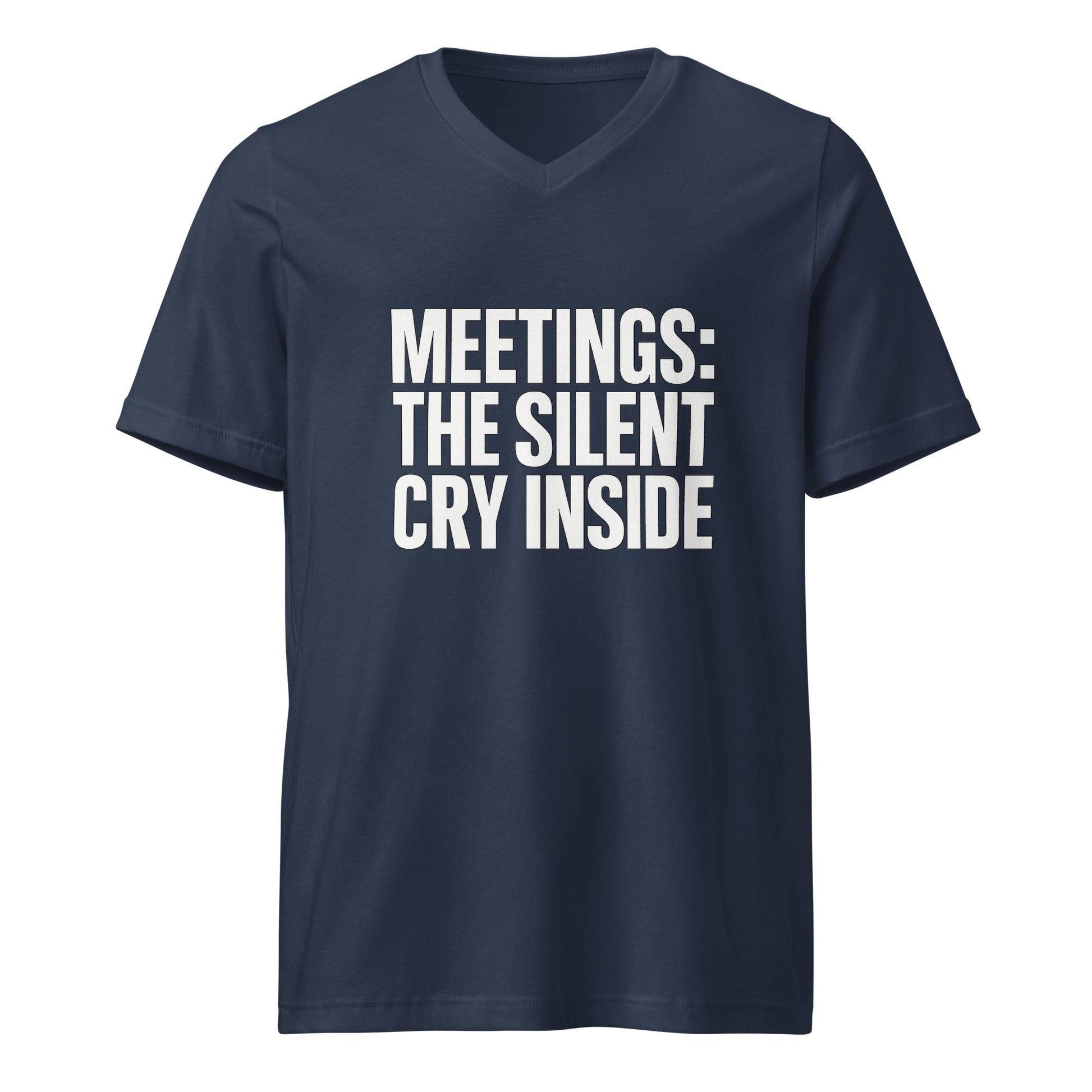 Meetings: The Silent Cry Inside sarcastic t-shirt - neck navy, front view