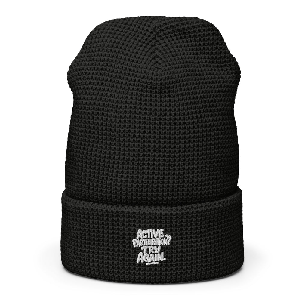 Active Participation? Try Again. sarcastic beanie - black, front view