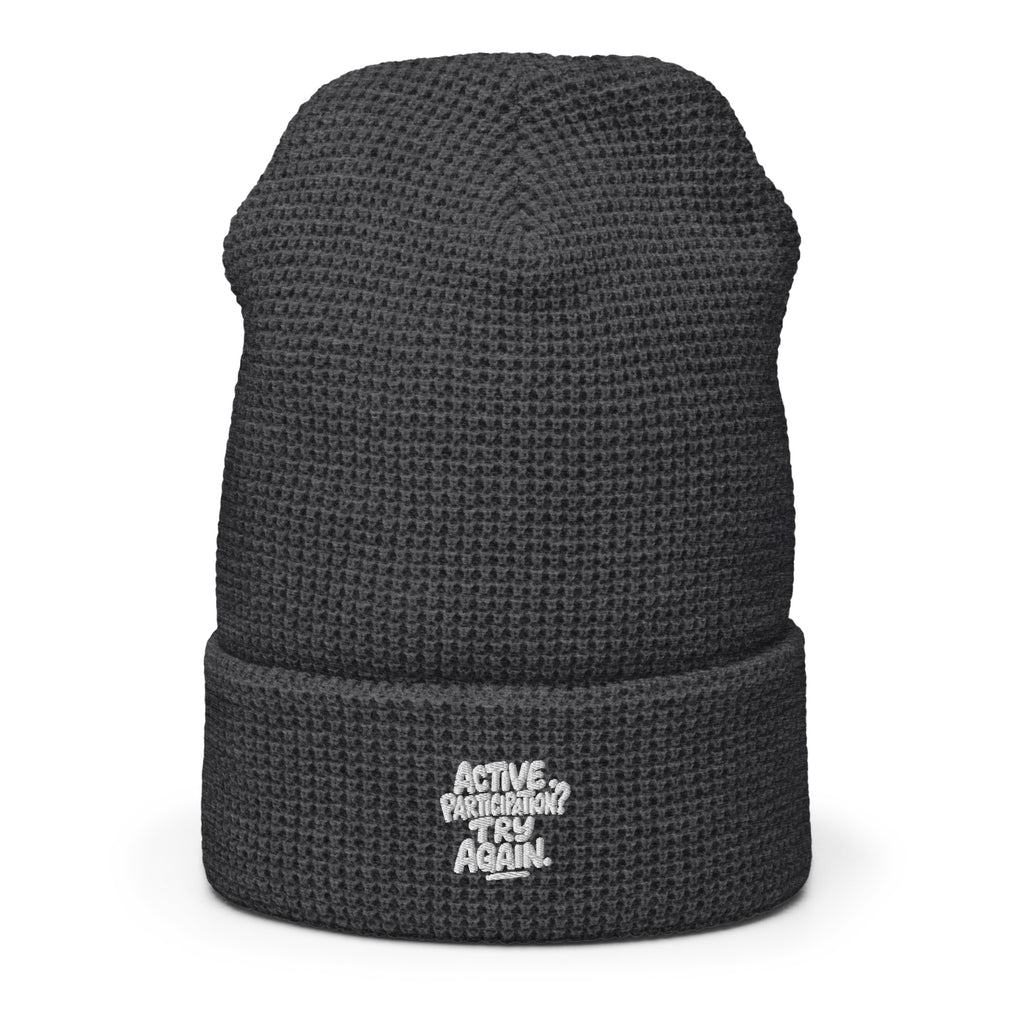 Active Participation? Try Again. sarcastic beanie - heather charcoal, front view