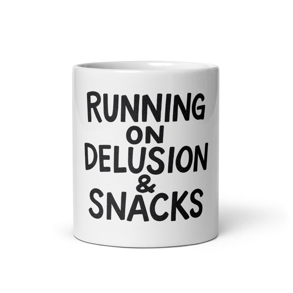 Running on Delusion & Snacks - Sarcastic Mug in Oz - Front View | Sarcastic Mug | PureSarcasm