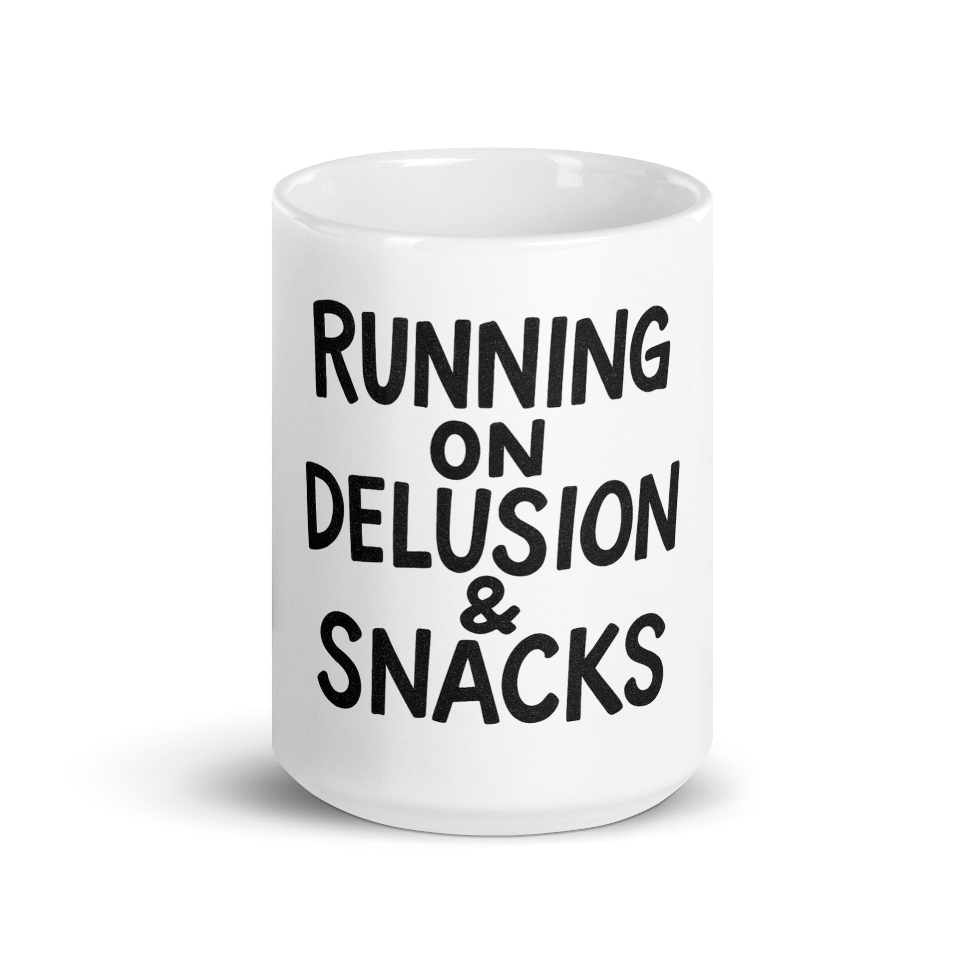 Running on Delusion & Snacks - Sarcastic Mug in Oz - Front View | Sarcastic Mug | PureSarcasm