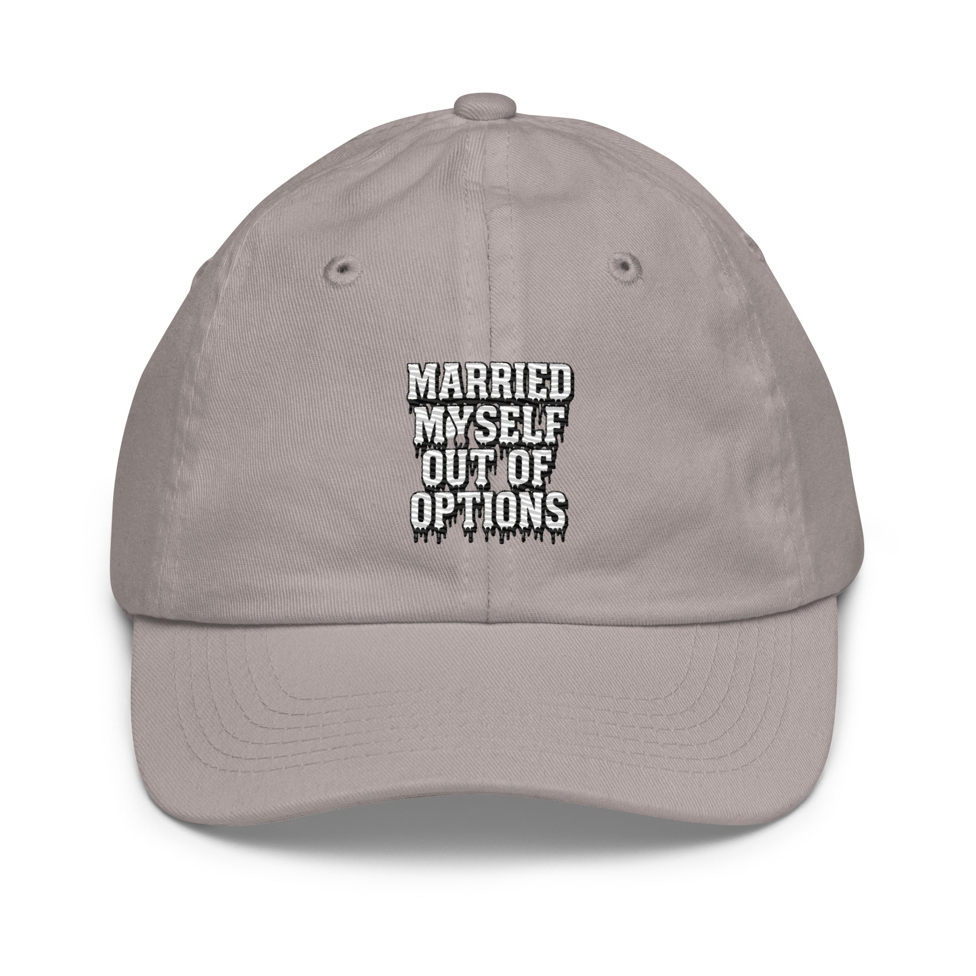 Married Myself Out of Options - Sarcastic Hat | PureSarcasm in Baseball Cap Grey - Front View | Sarcastic Hat | PureSarcasm