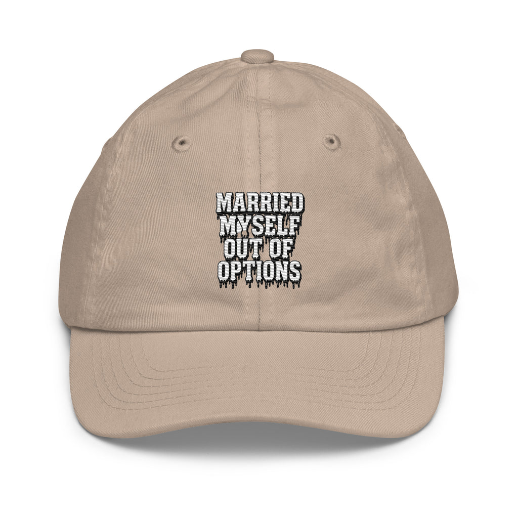 Married Myself Out of Options - Sarcastic Hat | PureSarcasm in Baseball Cap Khaki - Front View | Sarcastic Hat | PureSarcasm
