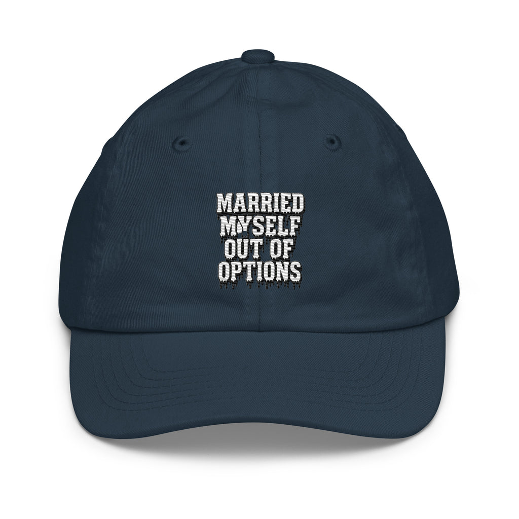 Married Myself Out of Options - Sarcastic Hat | PureSarcasm in Baseball Cap Navy - Front View | Sarcastic Hat | PureSarcasm