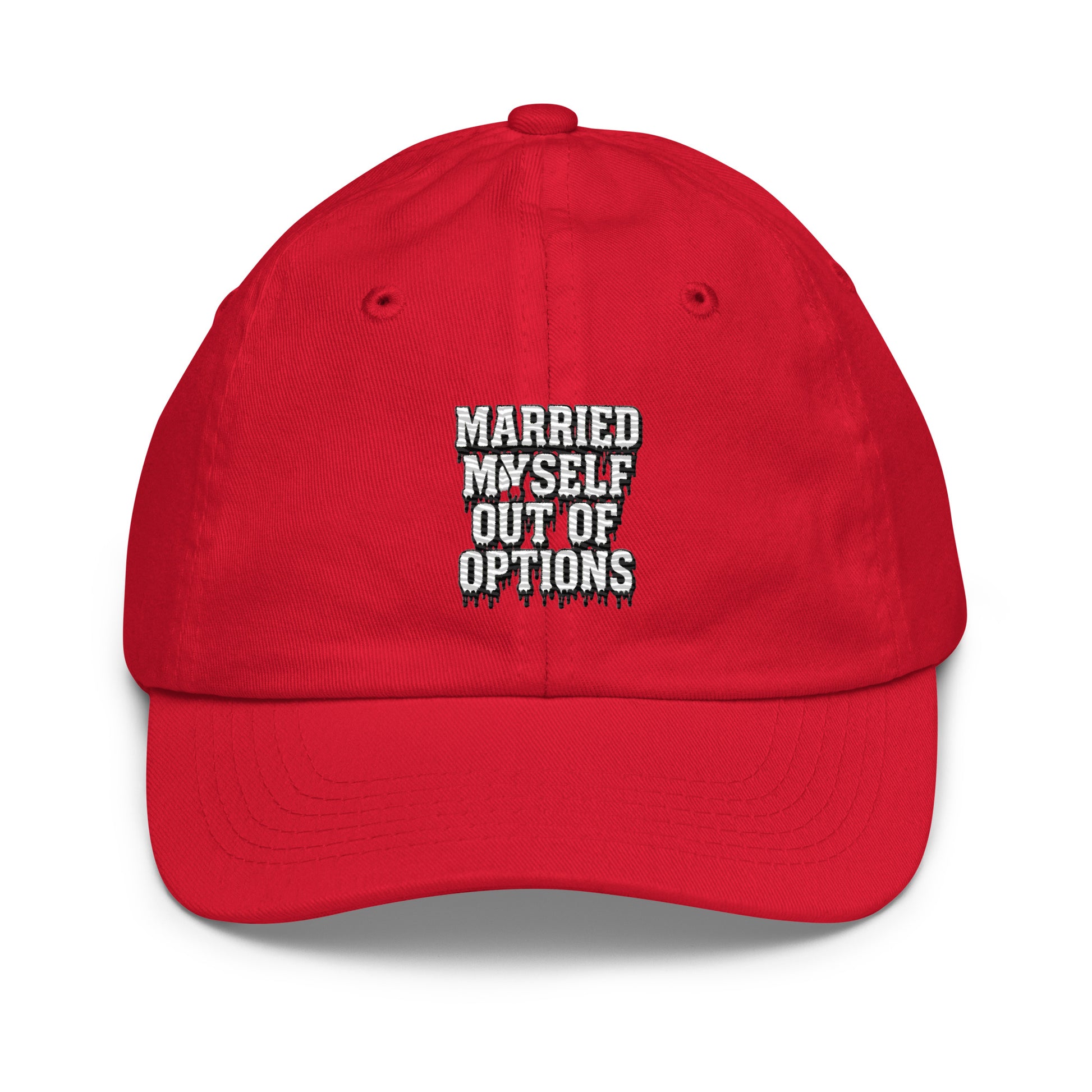 Married Myself Out of Options - Sarcastic Hat | PureSarcasm in Baseball Cap Red - Front View | Sarcastic Hat | PureSarcasm