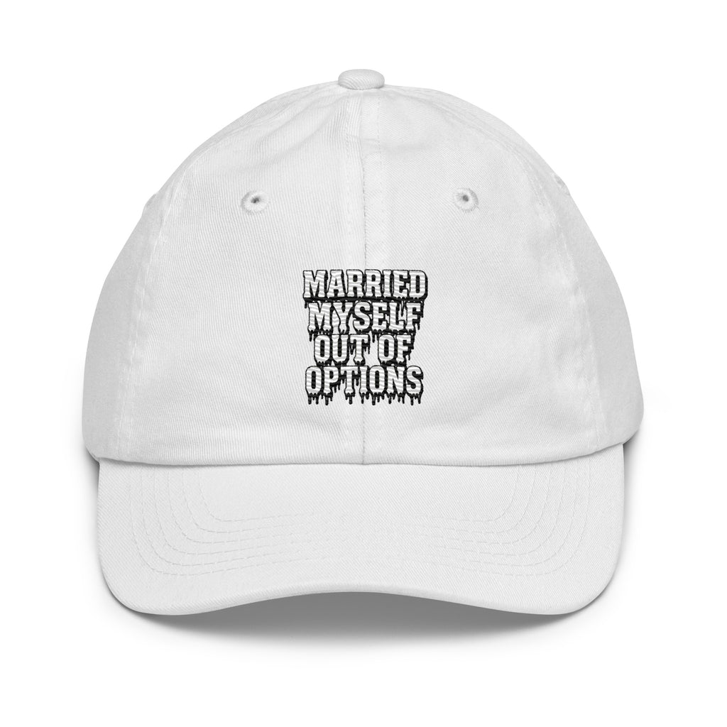 Married Myself Out of Options - Sarcastic Hat | PureSarcasm in Baseball Cap White - Front View | Sarcastic Hat | PureSarcasm